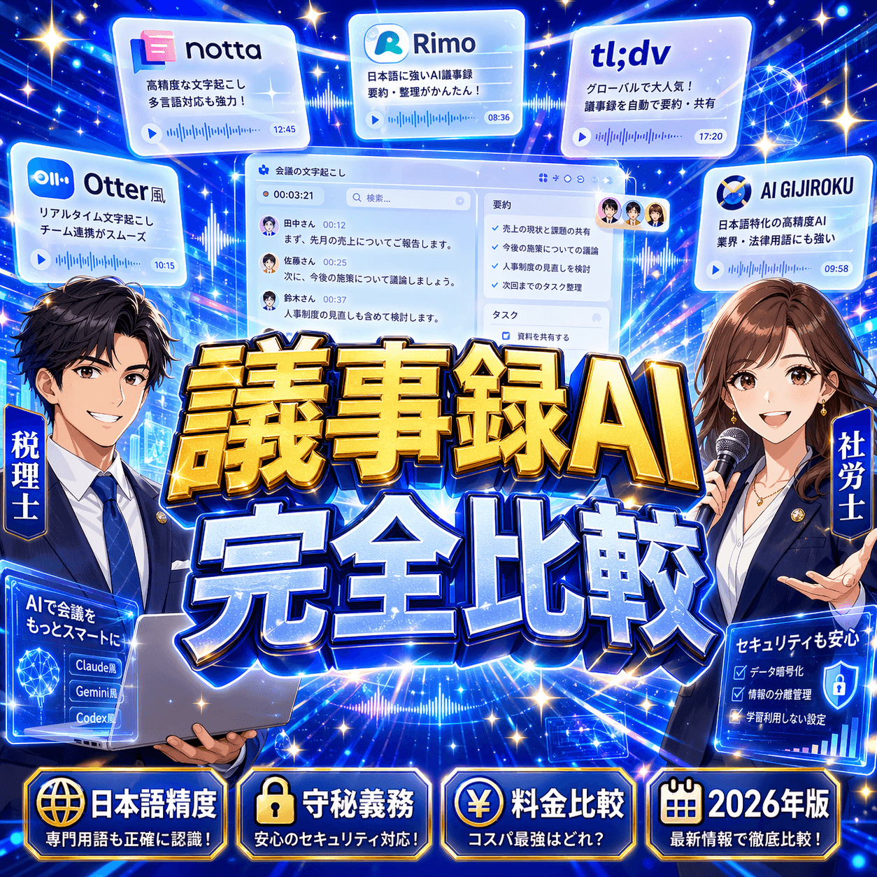 士業のための議事録AI徹底比較2026|Notta・Rimo・tldv・Notion AI・Claude Projectsを士業視点で3ヶ月検証